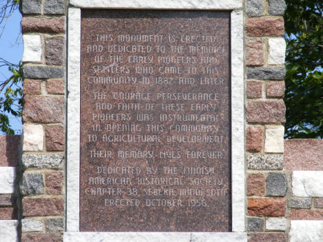 Close-up view of inscription on monument, Sebeka Minnesota, 2007