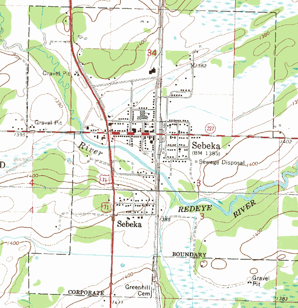 Topographic map of the Sebeka Minnesota area