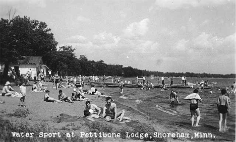 Beach scene at Pettibone Lodge, Shoreham Minnesota, 1940