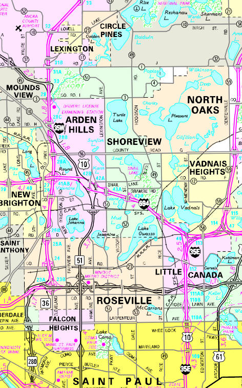 Minnesota State Highway Map of the Shoreview Minnesota area