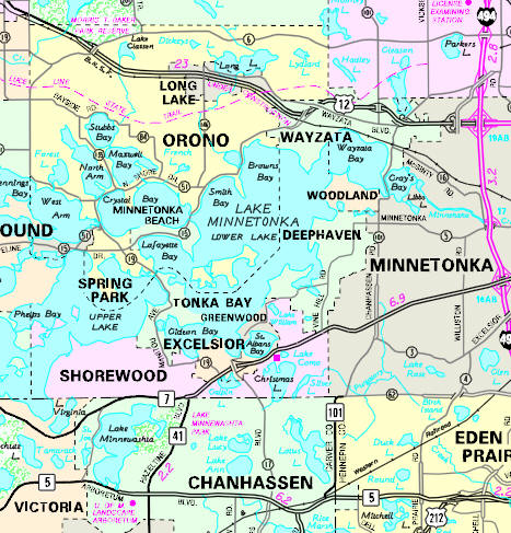 Minnesota State Highway Map of the Shorewood Minnesota area
