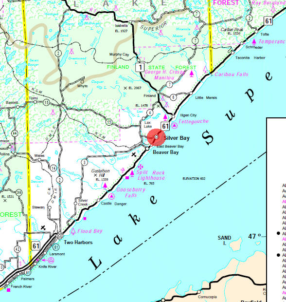 Minnesota State Highway Map of the Silver Bay Minnesota area