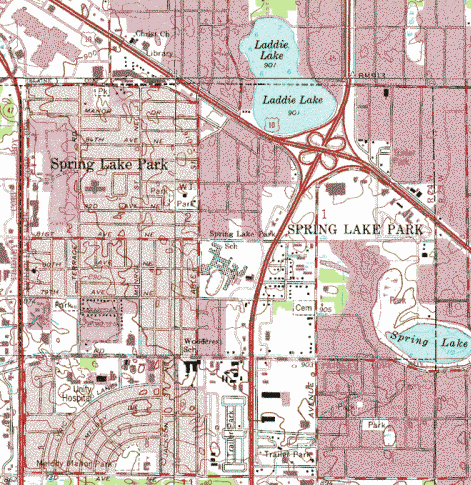 Topographic map of the Spring Lake Minnesota area