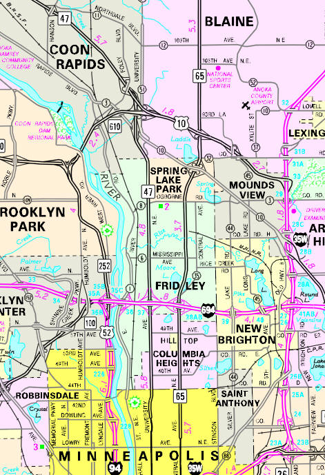 Minnesota State Highway Map of the Spring Lake Park Minnesota area