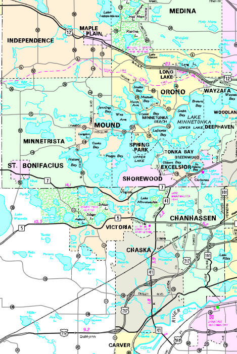 Minnesota State Highway Map of the St. Bonifacius Minnesota area