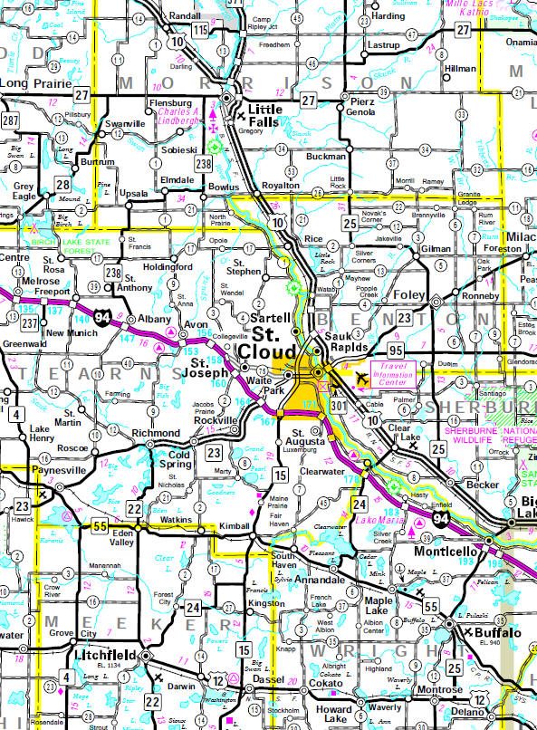 Minnesota State Highway Map of the St. Cloud Minnesota area