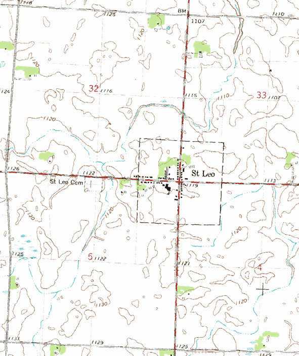Topographic map of the St. Leo Minnesota area