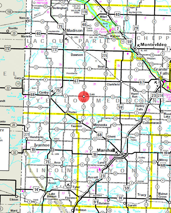 Minnesota State Highway Map of the St. Leo Minnesota area