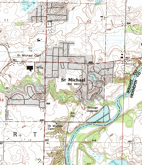 Topographic map of the St. Michael Minnesota area