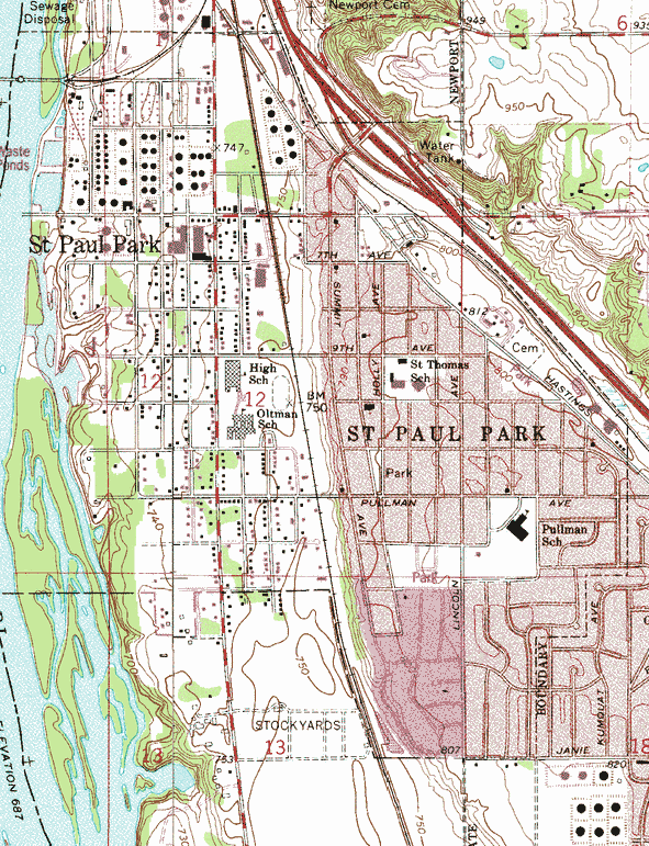 Topographic map of the St. Paul Park Minnesota area