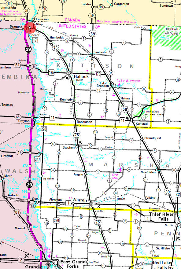 Minnesota State Highway Map of the St. Vincent Minnesota area