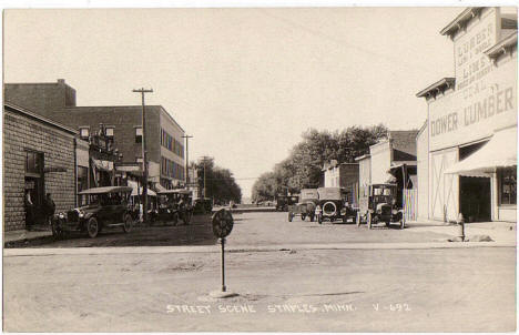Street scene, Staples Minnesota, 1920's