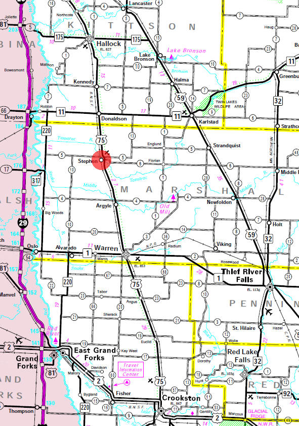 Minnesota State Highway Map of the Stephen Minnesota area
