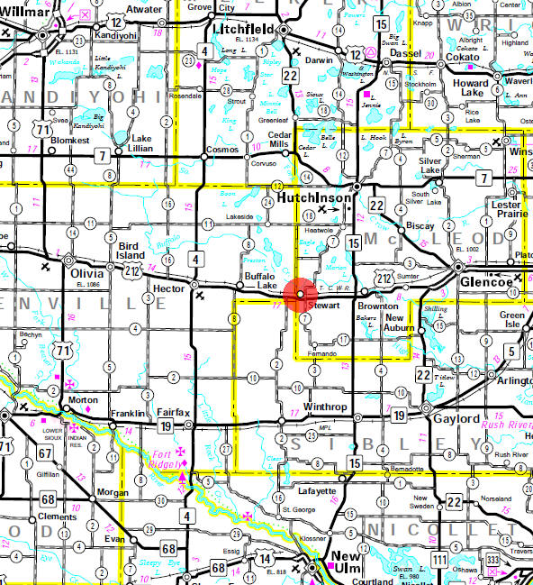 Minnesota State Highway Map of the Stewart Minnesota area