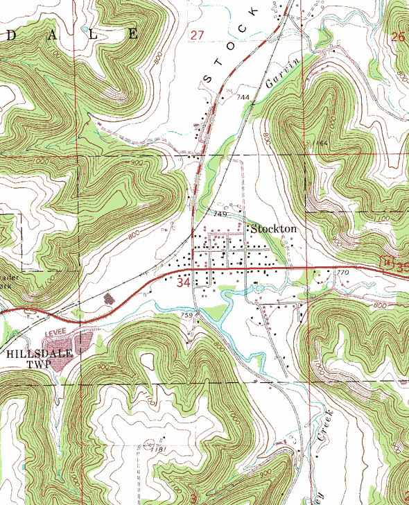 Topographic map of the Stockton Minnesota area