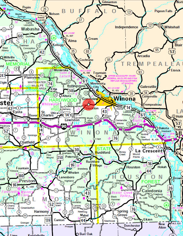 Minnesota State Highway Map of the Stockton Minnesota area