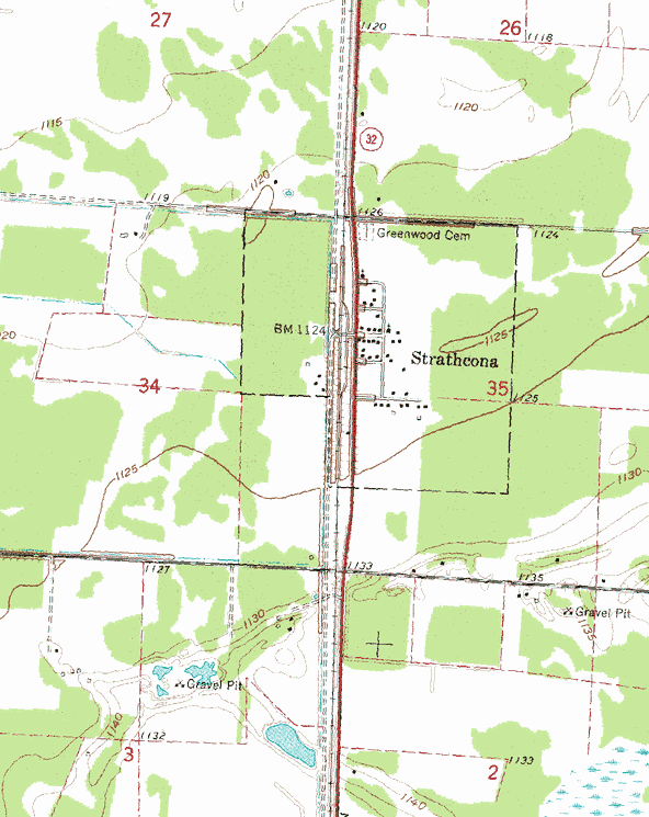 Topographic map of the Strathcona Minnesota area