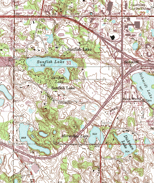 Topographic map of the Sunfish Lake Minnesota area