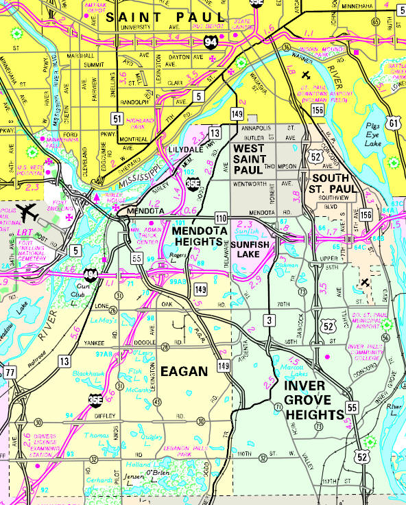 Minnesota State Highway Map of the Sunfish Lake Minnesota area