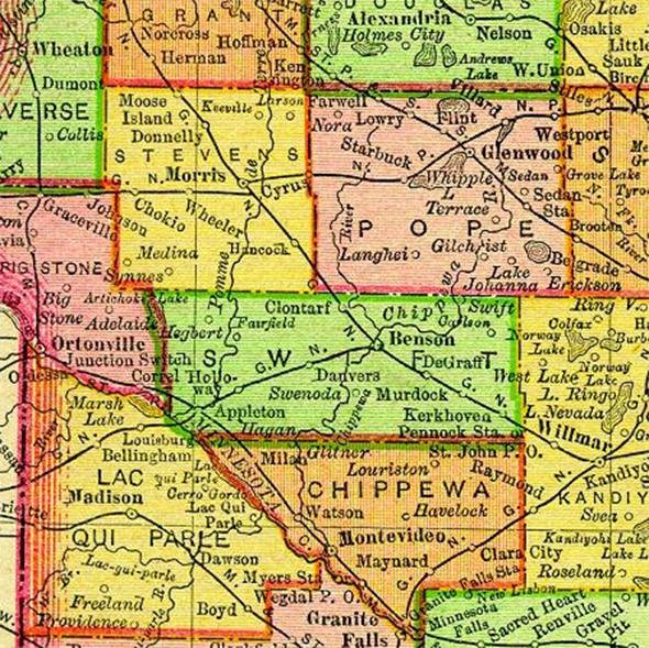 1895 Map of Swift County Minnesota