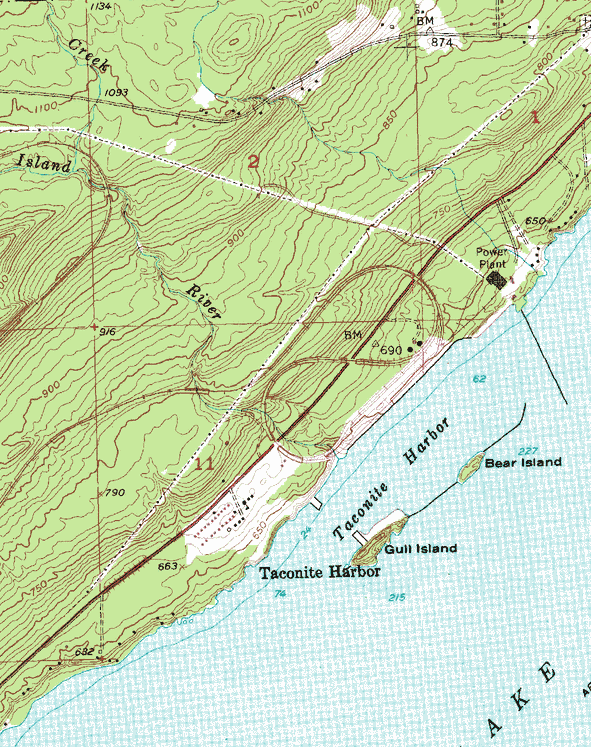 Topographic map of the Taconite Harbor Minnesota area