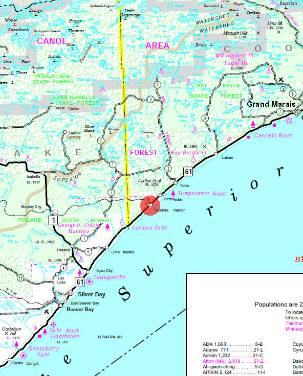 Minnesota State Highway Map of the Taconite Harbor Minnesota area