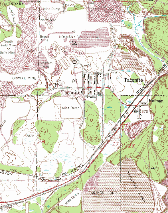 Topographic map of the Taconite Minnesota area