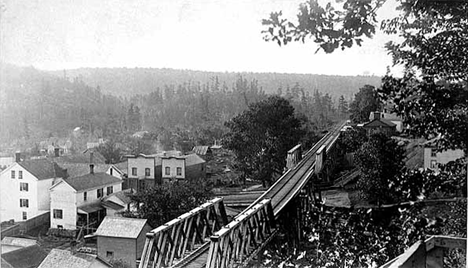 Trestles across ravine at back of Taylors Falls Minnesota, 1885