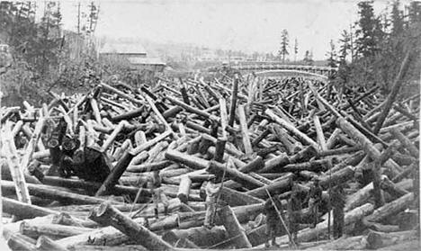 Log jam on the St. Croix River at Taylors Falls Minnesota, 1865