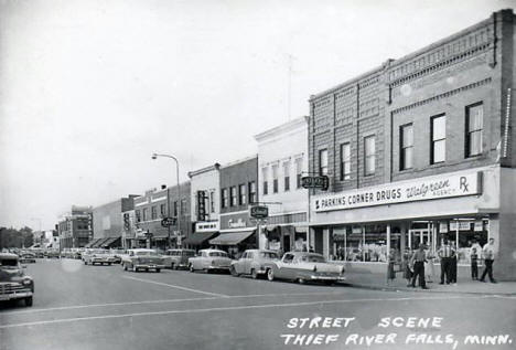 Street scene, Thief River Falls Minnesota, 1950's