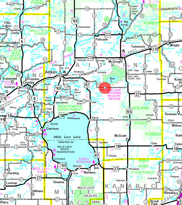 Minnesota State Highway Map of the Thor Minnesota area