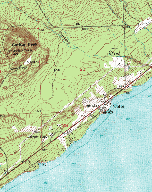 Topographic map of the Tofte Minnesota area
