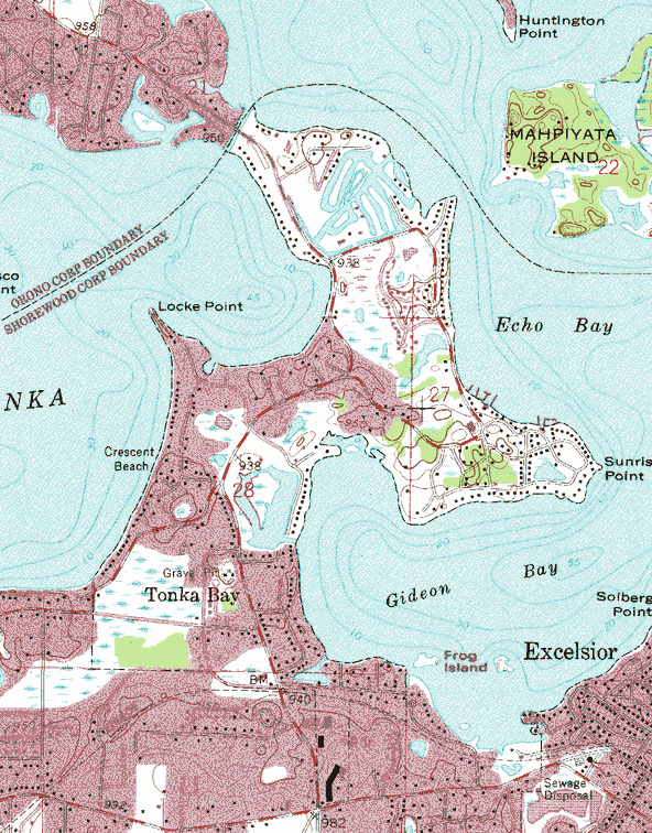 Topographic map of the Tonka Bay Minnesota area