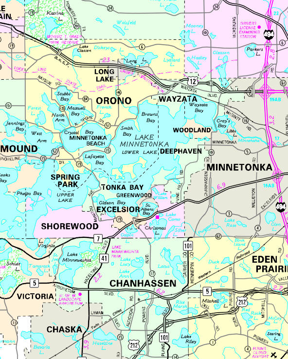Minnesota State Highway Map of the Tonka Bay Minnesota area