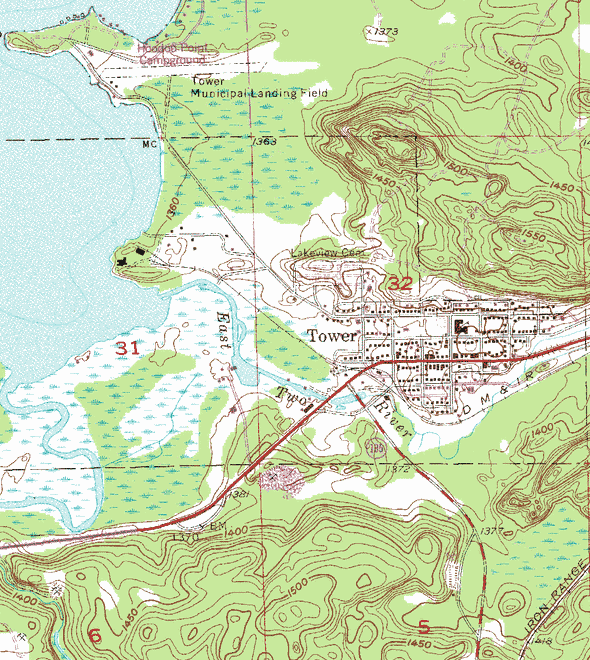 Topographic map of the Tower Minnesota area