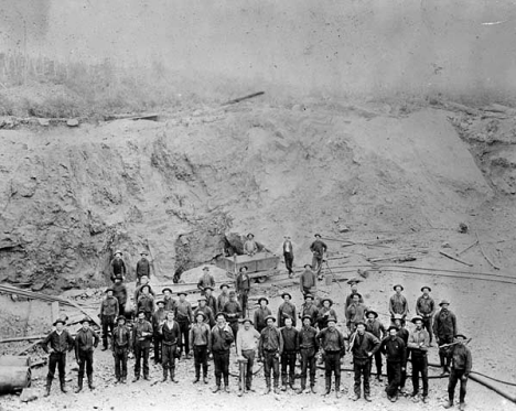 Miners and car in the pit, Tower-Soudan Mine, 1890