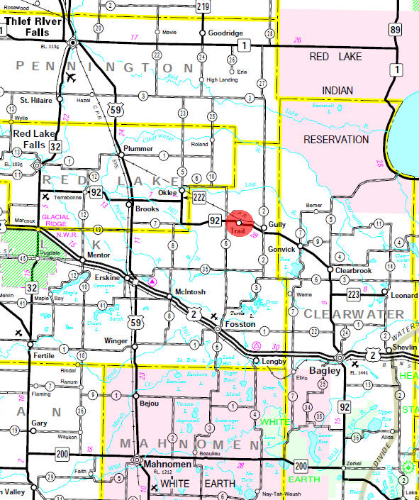 Minnesota State Highway Map of the Trail Minnesota area