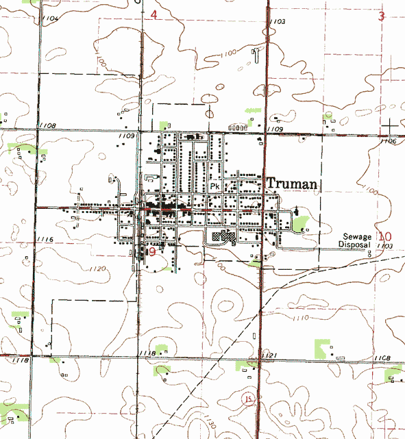 Topographic map of the Truman Minnesota area