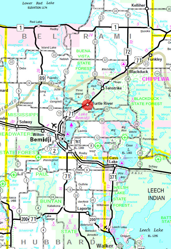 Minnesota State Highway Map of the Turtle River Minnesota area