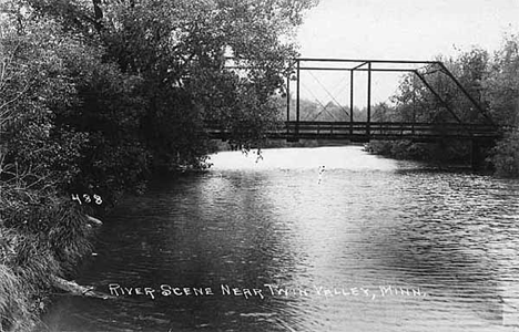 River scene and bridge near Twin Valley Minnesota, 1920