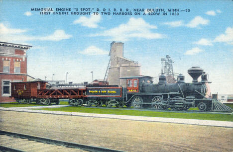 Memorial Engine "3 Spot" D & IRRR - First Engine brought to Two Harbors on a scow in 1833