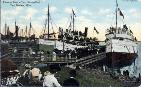 Passenger Boats at Two Harbors Docks, Two Harbors Minnesota, 1930's