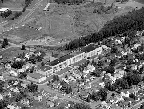 Aerial view, School and surrounding area, Two Harbors Minnesota, 1970