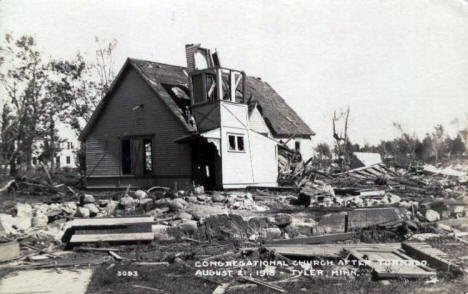 Congregational Church after tornado, Tyler Minnesota, August 21st, 1918