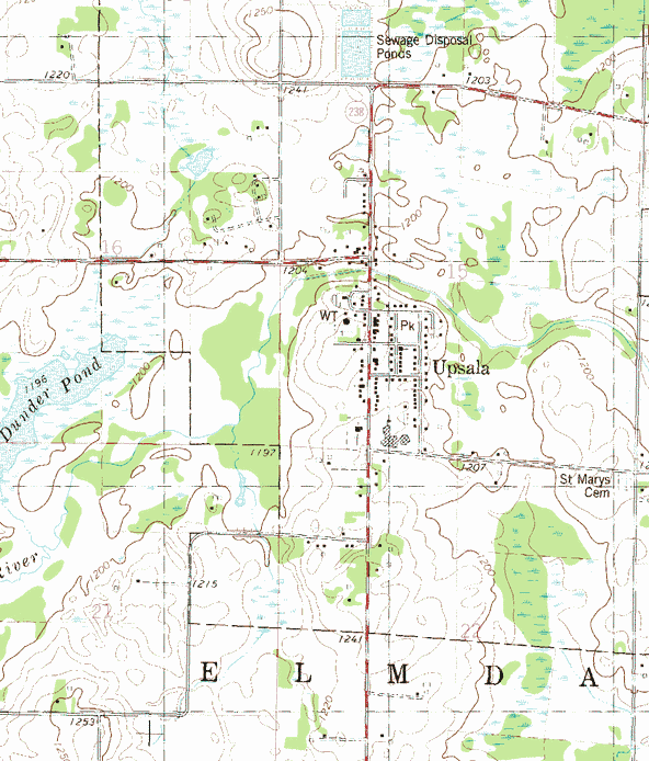 Topographic map of the Upsala Minnesota area