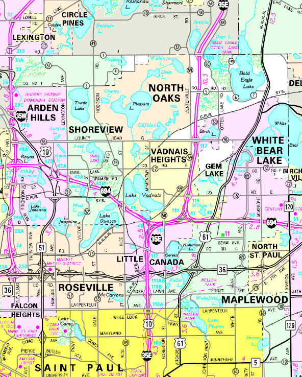 Minnesota State Highway Map of the Vadnais Heights Minnesota area