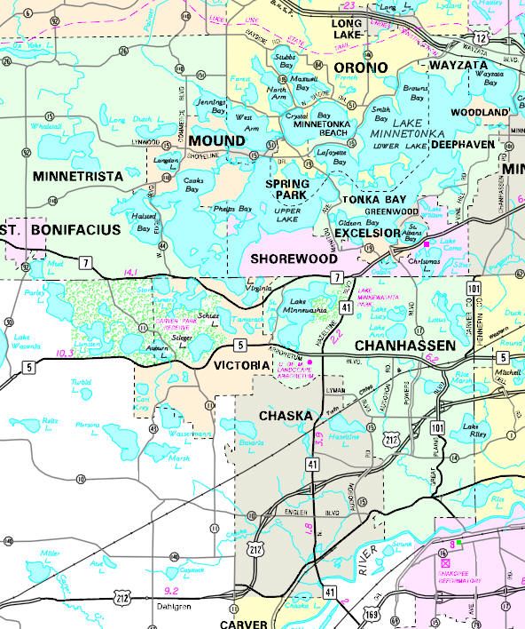 Minnesota State Highway Map of the Victoria Minnesota area