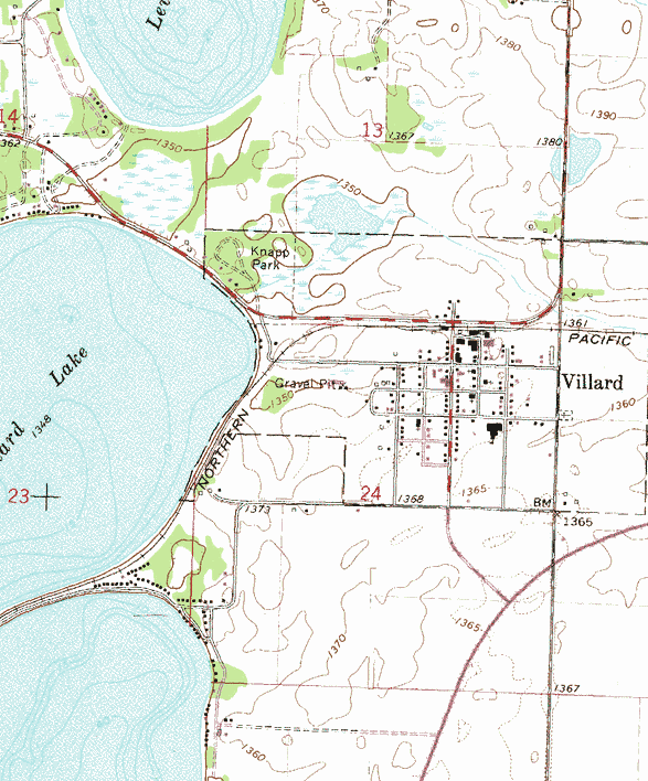 Topographic map of the Villard Minnesota area