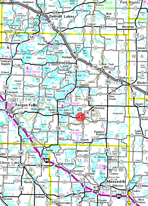 Minnesota State Highway Map of the Vining Minnesota area