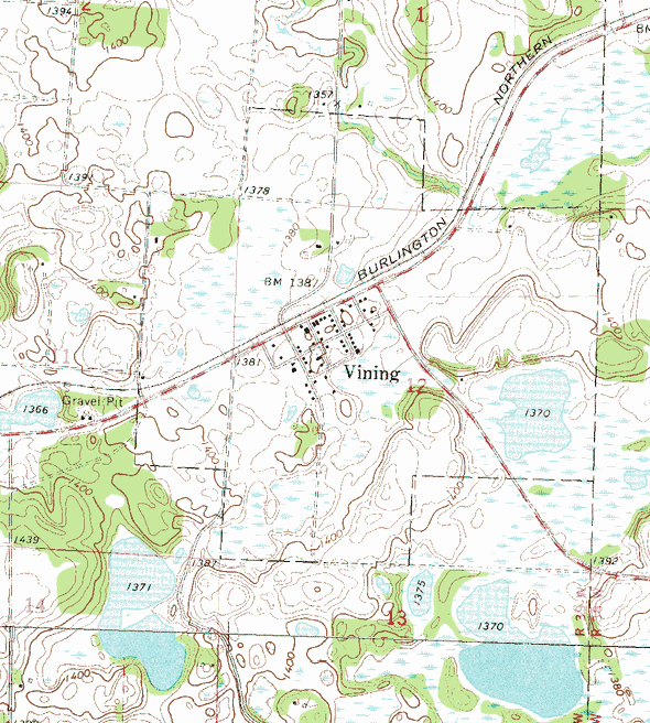 Topographic map of the Vining Minnesota area